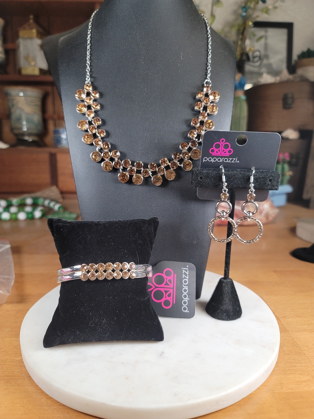 Paparazzi Brown Crystal Statement Necklace & Bracelet Set